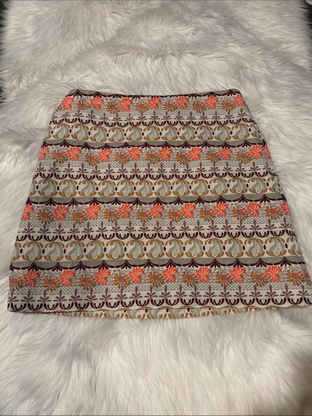 LOFT Cream Mini Skirt with Orange Floral & Brown Accents